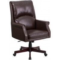 Flash Furniture BT-9025H-2-BN-GG High Back Pillow Back Brown Leather Executive Swivel Office Chair